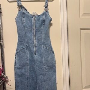 Blue Denim Maxi Dress with Zipper